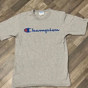 Champion Heather Gray Tee with Blue Logo